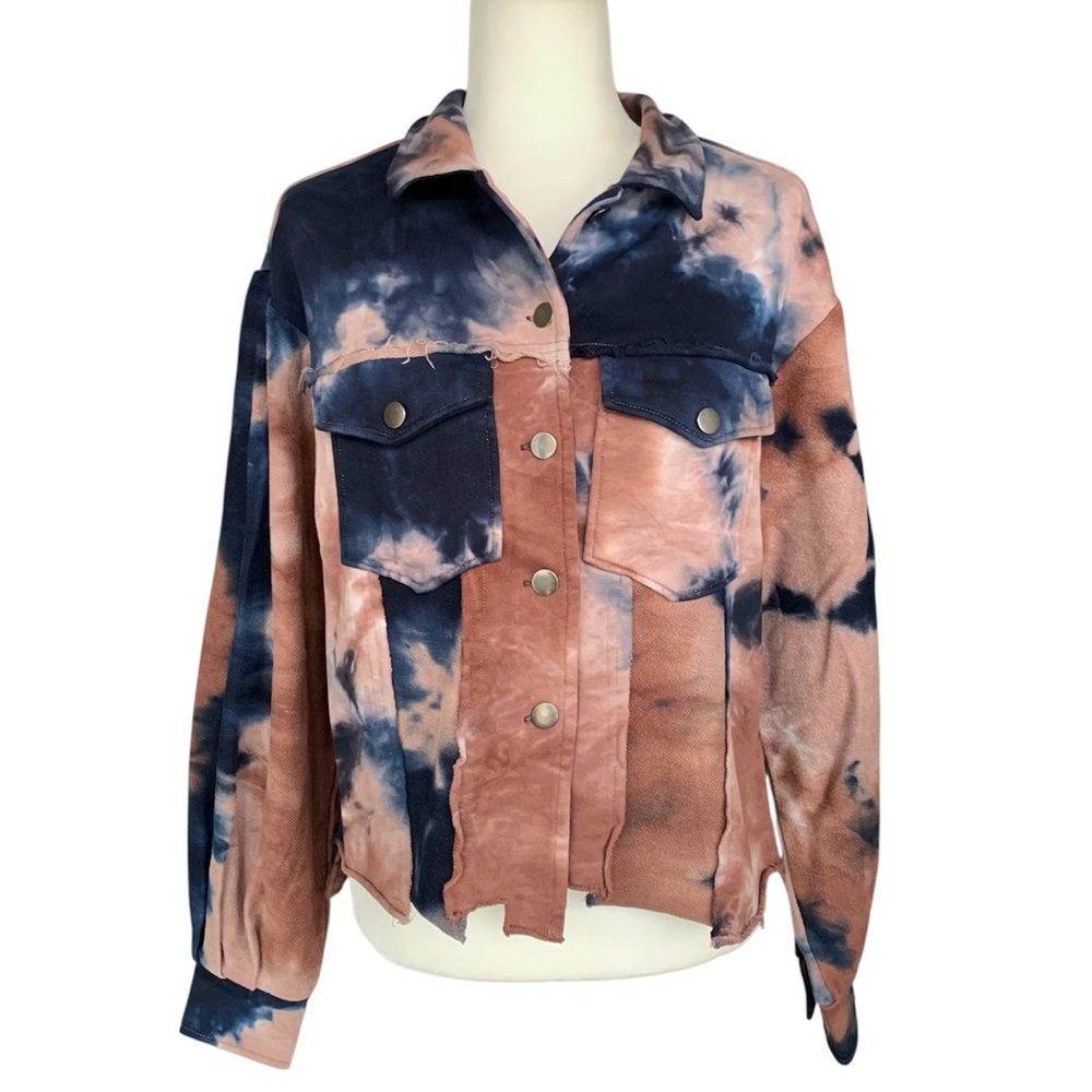 NWT Natural Life Laney Tie Dye Navy Rust Trucker Sweatshirt Jacket XS/S